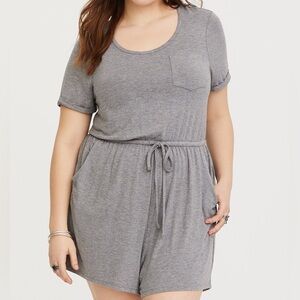 Torrid Grey Jersey Knit Front Tie Romper